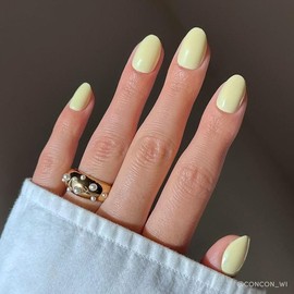 Glamnetic Short Oval Press On Nail Collection - Nail Glue & Remover:_Pastel Yellow