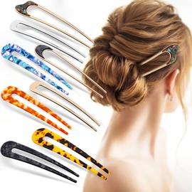 Pack of 8 U Shaped Hair Fork Hair Clip Metal Clip Acetate Hair Pins Large French Pin Bun 2 Prongs Hair Pin Bun Hair Sticks Women's Hairstyle Accessories Hairpin Hair Clips Girls