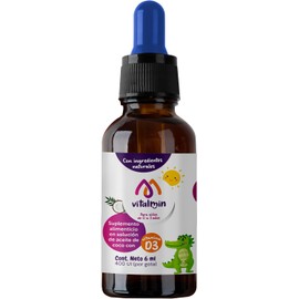 Vitamina D3 VITALMIN, Suplemento Alimenticio en Solución de Aceite de Coco, 180 Gotas por Frasco, 6 ml, Apoyo para el Sistema Inmunológico, Salud Ósea y Dental, Absorción Rápida y Fácil de Dosificar.