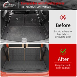 Thinzyou Cargo Mat Compatible with 2020-2025 2026 Ford Explorer Trunk Mat Cargo Liner Seat Back Cover Protector TPE All Weather Trunk Liners 2025 Explorer Accessories (Trunk Mat + Backrest Mats)