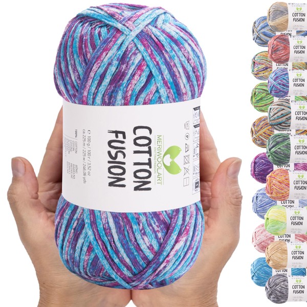 MeriWoolArt® Cotton Yarn - 100% Cotton Yarn, Multicoloured Textile Yarn,