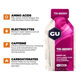 GU Energy Original Sports Nutrition Energy Gel, 24-Count, Tri-Berry