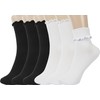 BomKinta Ruffle Socks Women Lightweight Cotton Turn-Cuff Frilly Casual Above Ankle 3 White 3 Black 6 Pairs Size 5-10