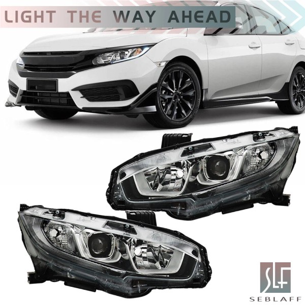 SEBLAFF For 2016-2020 Honda Civic Halogen W/LED DRL Headlights Clear