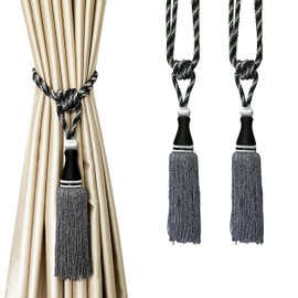 HedongHexi Paquete de 2 alzapaños decorativos para el hogar con borla trenzada (negro, 2 unidades)