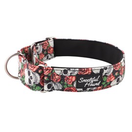 Snootiful Hound Padded Martingale Collar - Skulls & Roses - Ideal for Greyhounds, Whippets, Lurchers and All Sighthound Breeds - Anti-Slip Collar (30-40cm)