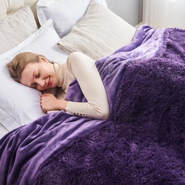GONAAP Fuzzy Faux Fur Throw Blanket Queen Size Purple Super Soft Cozy Plush Fuzzy Shaggy Blanket for Couch Sofa Bed (Purple, Queen(90"x90"))