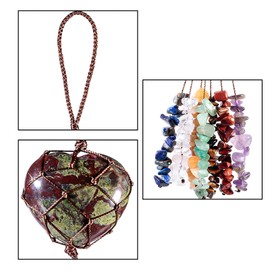 KYEYGWO Dragon Bloodstone 7 Chakras Stone Heart Hanging Decoration with Tumbled Stone, Reiki Healing Crystal Hanging Decoration Gemstone Heart Shaped Wall Hanging Ornament Love Window Decoration for