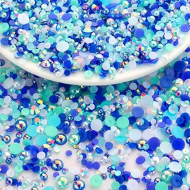 14400PCS Flatback Rhinestones Half Pearls for Crafting, 3-6mm Blue Resin Rhinestones and Small Pearls for Bedazzling, Clothes and Nails Art with 2pcs B7000 Jewelry Glue