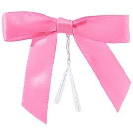 Juvale Twist Tie Bows - 100-Pack 3-Inch Pink Satin Ribbons - Pre-Tied Gift & Mini Bows for Crafts - 6-Inch Wire Ties