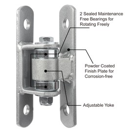 Gudwells Heavy Duty Bolt on Sealed Bearing Outdoor Gate Hinges - Bolt onto Gate and Post for Large Heavy Driveway Gates Up to 1100 Pounds, Adjustable Yoke Pivot CI3700 Gate Hinge (Sold as a Pair)