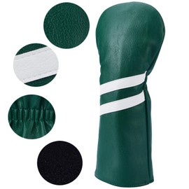 Gbourly 3PCS Vintage Golf Club Classic Green and Black Driver, Fairway Wood and Hybrid Head Covers Set PU Leather Headcovers with Interchangeable No. Tag (Green)