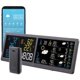 infactory Farbwetterstationen: WLAN-Funk-Wetterstation mit Widescreen-VA-Display, Außensensor und App (WLAN-Farbwetterstationen, Gartenthermometer)