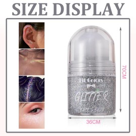 Roll-on Body Glitter Gel, Glitter Gel Roll On for Glitter, Mermaid Sequins Glitter Face, Liquid Festival Accessories, Face Paint Holographic for Body Face Hair, Glitter Hair, 25 ml Silver