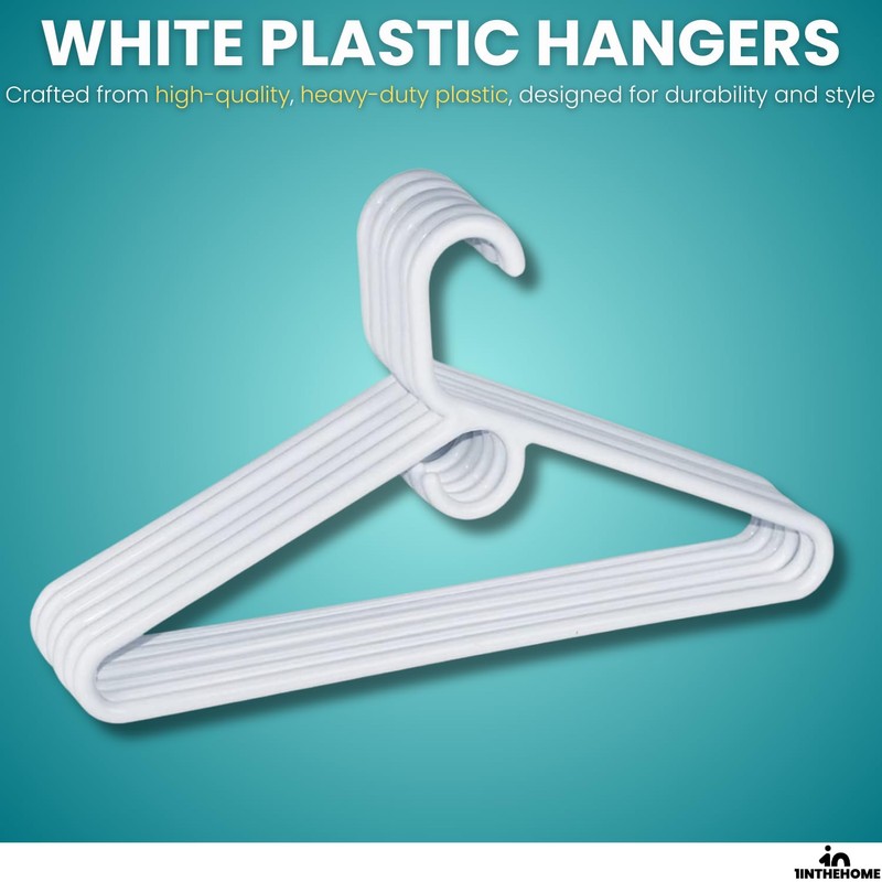 1InTheHome Heavy Duty White Hangers Tubular Plastic Hangers, Set of
