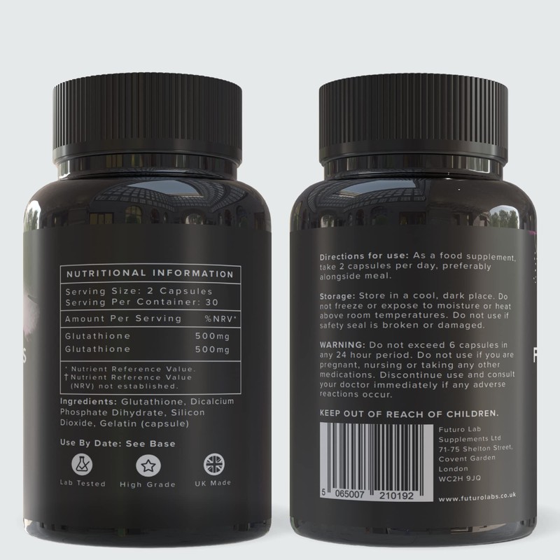 Glutathione Capsules 500mg Dose - Highly Purified and Highly Bioavailable