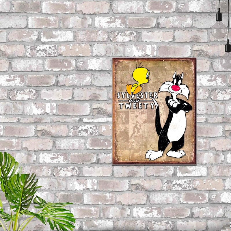 Desperate Enterprises Tweety & Sylvester Retro Tin Sign - Nostalgic