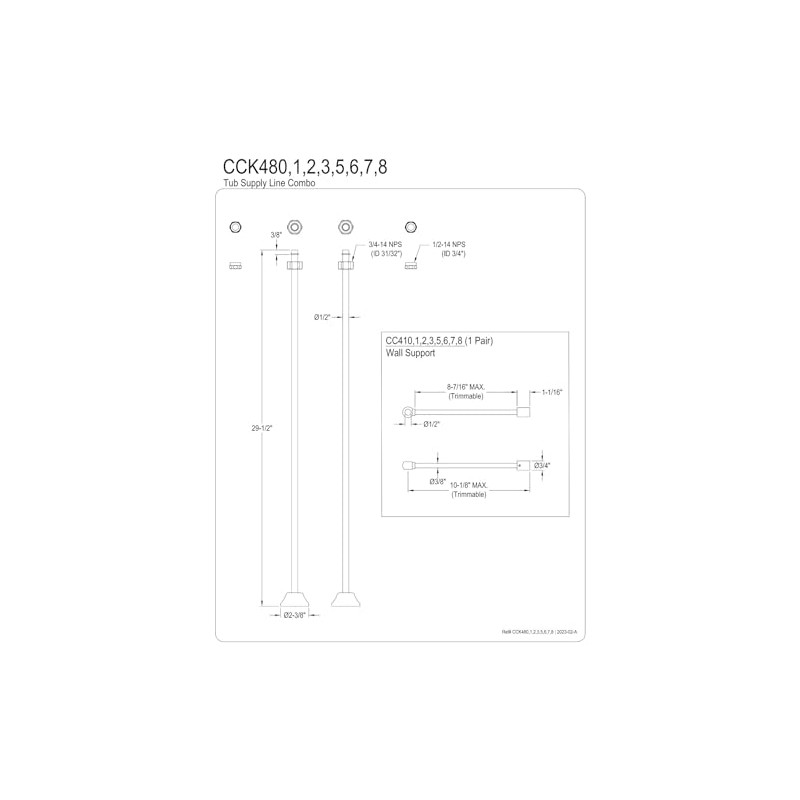 Kingston Brass CCK480 Vintage Straight Supply Line with Wall Bracket