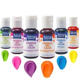 Bakery Crafts Premium Gel Neon Food Coloring 6 Bottle Assortment, 3.6 Fl Oz, Bright Edible Color For Christmas Baking And Decorating, Highly Concentrated, Yellow, Orange, Purple, Blue, Pink, Green | 6 x 0.6FL | Made in USA