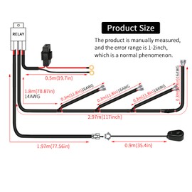 LED Lights Bar Wiring Harness Kit 4 Leads DC12V On-Off Switch Power Relay Blade Fuse 14AWG Core Cable Wiring Harness Kit fit for LED Driving Lights Bar Work Auxiliary Lights