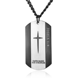 REVEMCN Black Silver Stainless Steel Bible Verse Cross Dog Tag Pendant Necklace for Men, 24-28 Inches Chain (24, JOSHUA 1:9 - Black)