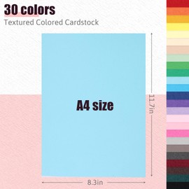 Shindel 27 Sheets Textured Colored Cardstock A4, 30 Colors Cardstock Single-Sided Texture Paper A4 Construction Paper for Card Making Scrapbooking Craft