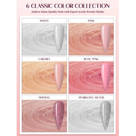 EBANKU 6pcs Pink Acrylic Powder Large Capacity Professional Acrylic Nail Powder for Nail Acrylic Extension, Nail Carving, Long Lasting, No Nail Lamp Required