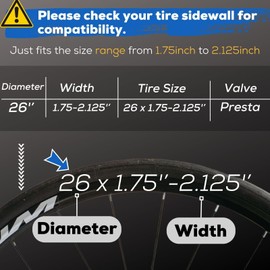 Corki Cycles 26 Inch Bike Tube 2-Pack, Bike Inner Tube 26 x 1.75 1.95 2.0 2.1 2.125 Presta Valve 48mm, Heavy Duty Butyl Rubber 26 Bicycle Tube Replacement