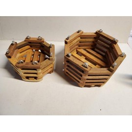 Wood Slat Vanda Orchid Baskets. Octagonal. Cedar. Set of 2. (1 Each 6 - 8 Inch) with 2 - 20 inch 4 Way Hangers.
