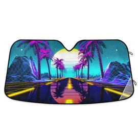 Boccsty 80s Retro Neon Lights Mountains Sun Stars Automotive Car Window Shades Truck SUV Sun Shade Sun Visor Windshield Sun Shade Car Window Covers Car Interior Accessories for Men Woman L