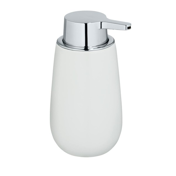 WENKO Dispenser sapone Badi bianco ceramica - Dispenser sapone liquido Capacità: 0.32 l, Ceramica, 9.5 x 16 x 8 cm, Bianco