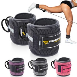 FIGHTECH Ankle Straps Cable Machine Attachment for Gym - Cable Kickback Ankle Straps - Padded Ankle Cuffs for Glute Kickbacks and Leg Workouts (Black/Classic)