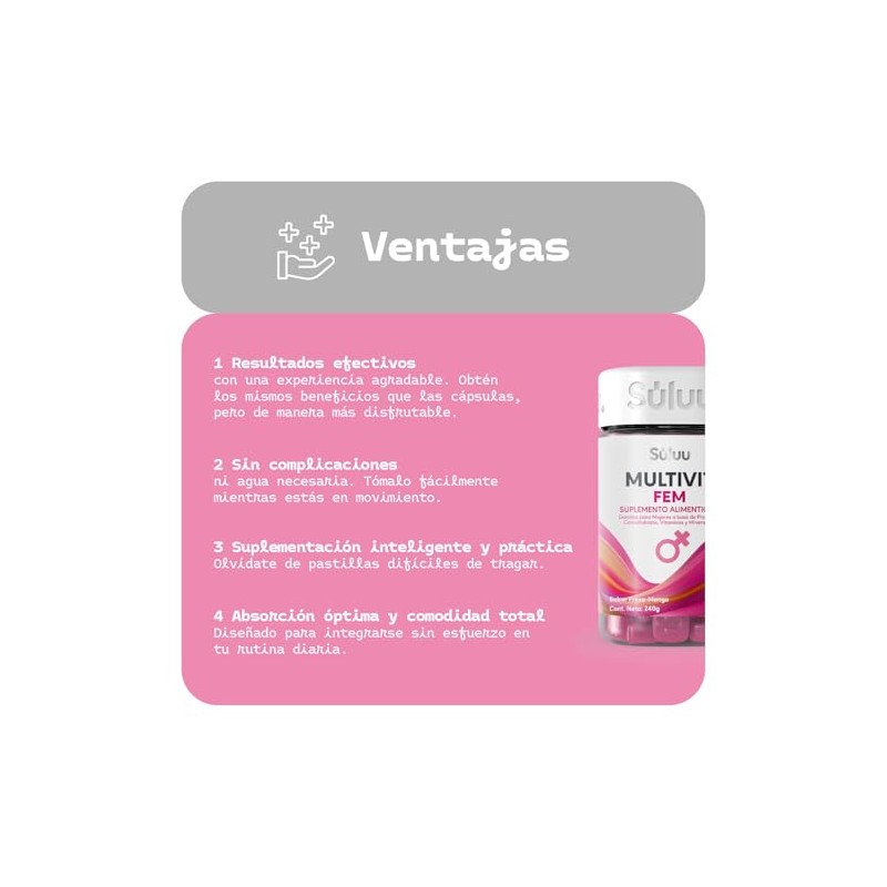 Súluu Multivit Fem Multivitamínico Mujeres Womens Multivitamin Gomitas Sabor Fresa