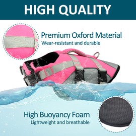 Kosgraiy Dog Life Jacket,Reflective High Buoyancy Dog Life Vest, Adjustable Dogs Safety Swim Vest with Rescue Handle for Swimming Boating,Pet Floating Swimsuit for Small Medium Large Dogs,Pink,XL