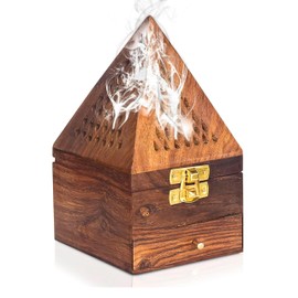 CUPMER Traditional- Handmade- Burner Wooden Incense Stick Holder Ash Catcher Stand for Aromatherapy (Included Free complimentory Pack of Multi-Fragrance Cones)