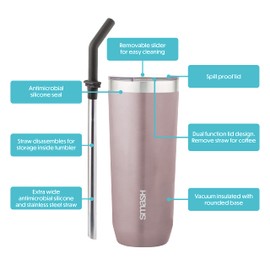 Smash Smoothie and Coffee Tumbler with Straw and lid, Blush, 650 ml Capacity
