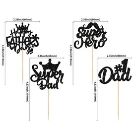 24 piezas de decoraciones para cupcakes con purpurina para el día del padre, papá y papá #1, decoraciones para tartas para feliz día del padre, papá, cumpleaños, fiesta, suministros de color negro