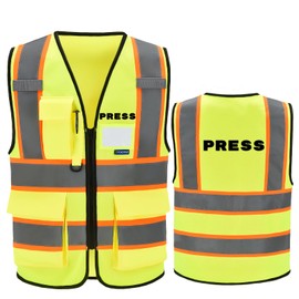 AYKRM Small Press survivor Safety Vest for Men Women Press High Visibility news reportet Reflective Safety Vest Front Zipper