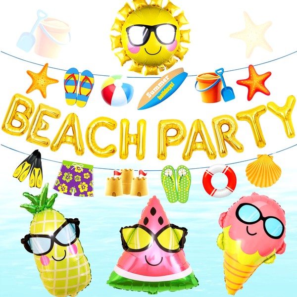 JeVenis Beach Party Decoration Beach Pool Party Supplies Summer Sun Balloons Beach Party Backdrop Banner for Luau Hawaii Beach Pool Party