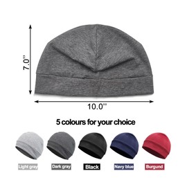 Quacc Unisex Cotton Beanie Hat Thin Running Skull Cap Winter Summer Sports Hat Chemo Cap Multifunctional Lightweight Helmet Liner Night Sleep Cap Beanies Hat for Men Women (Dark Gray)