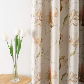 Leeva Brown Floral Blackout Window Curtains for Bedroom, Heavy Thick Vintage Thermal Insulated Print Room Darkening Grommet Top Curtain for Sliding Door, 2 Panels, 52 x 63