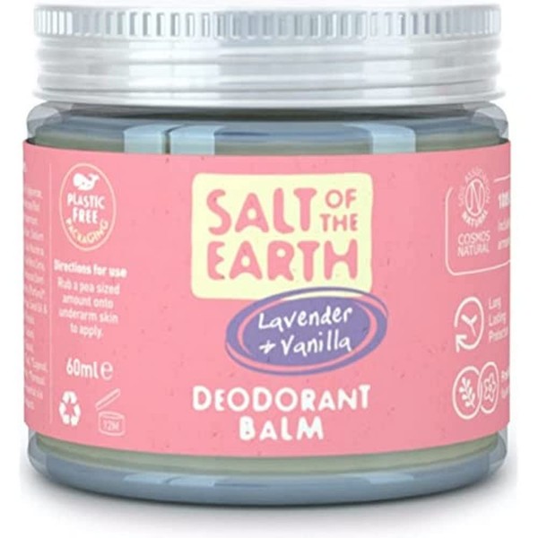 Salt Of the Earth Natural Deodorant Balm by Vegan Long Lasting Protection Leaping Bunny Approved Plastic Aluminium Free, Lavender & Vanilla, 60 g