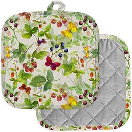 [Pack of 2] Pot Holders for Kitchen, Washable Heat Resistant Pot Holders, Hot Pads, Trivet for Cooking and Baking (Vegetarian Food Berries Raspberry Strawberry)