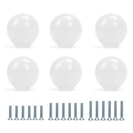 FOAN Cabinet Knobs 6 Pack, Ceramic Drawer Grip Handle, Suitable for Cupboard/Drawer/Dresser/Toilet/Kids Room, 1-1/4inch, Equipped with Multi Size Screws, White
