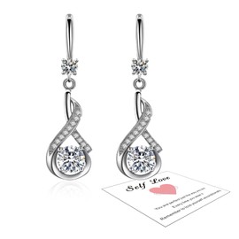 FUNTE® Earrings for Women - 925 Sterling Silver Earrings - Dangle Earrings for Women - Cubic Zirconia Women's Earrings for Mum on Mother's Day - with Jewellery Box, Sterling Silver, Cubic Zirconia