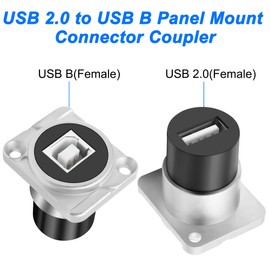 MEIRIYFA USB B to A Panel Mount Connector Coupler, D-Type USB2.0 Type B Female to USB-A Female Converter Adapter for PC Laptop Printer Scanner (Silver)