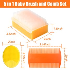 Cradle Cap Brush for Babies, 5Pcs Cradle Cap Treatment Set with Soft Bristle Brushes Silicone Scrubber Fine-Tooth Comb for Newborn Bathing Essentials Baby Brush and Comb Set (Orange)