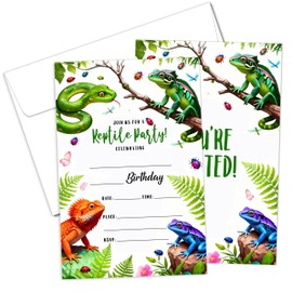 TNVDFNBR Reptile Amphibian Birthday Party Invitations, Reptile Party Invites for Birthday, Double Sided Design, Zoo Birthday Evite (20 Invites + 20 Envelopes)-A02