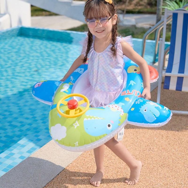 Baby Pool Float with Safety Seat Steering Wheel Cartoon Airplane