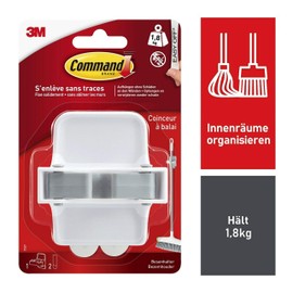 Command 17007 Broom Holder, up to 1.8 kg Load Capacity, 1 Hook and 2 Strips